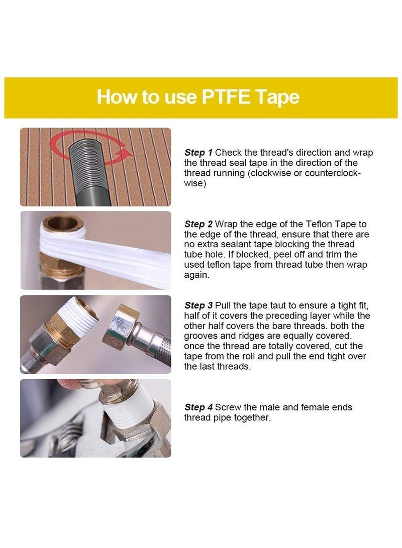 6 Packs Teflon Tape, Thread Seal Tapes，Ptfe Thread Seal Tape For Plumbers Sealant Tape For Leak Water Pipe Thread, 15mm*0.075mm*12m (White) - Image 4